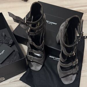 Saint Laurent Women's Black Suede Heeled Sandals